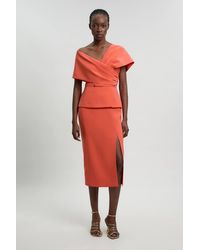 Karen Millen - Compact Viscose Stretch Tailored Peplum Midi Dress - Lyst