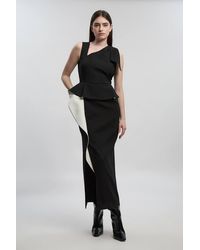 Karen Millen - Compact Stretch Ruffle Peplum Belted Pencil Midi Dress - Lyst