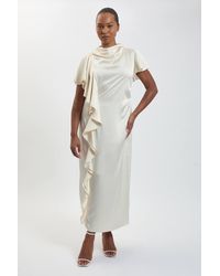 Karen Millen - Plus Size Textured Satin Ruffle Detail Midi Dress - Lyst