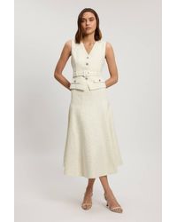 Karen Millen - Boucle Tailored Sleeveless Satin Mix Full Skirted Midi Dress - Lyst