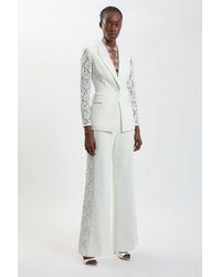 Karen Millen - Compact Stretch Lace Mix Tailored Wide Leg Trouser - Lyst