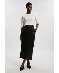 Karen Millen - Faux Leather Tailored Midi Pencil Skirt - Lyst