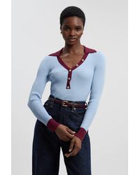 Karen Millen - Knit Rib With Contrast Hem Detail Collared Top - Lyst