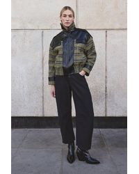 Karen Millen - Wool Tweed And Faux Leather Mix Short Coat - Lyst