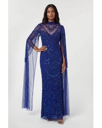 Karen Millen - Premium Beaded Embellished Woven Midaxi Cape Dress - Lyst