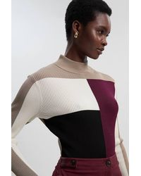 Karen Millen - Slinky Rib Knit Colour Block Top - Lyst