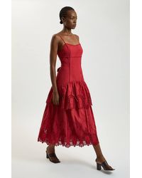 Karen Millen - Cotton Cutwork Strappy Woven Midi Dress - Lyst