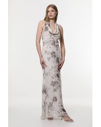Karen Millen - Tall Sheer Viscose Georgette Sketchy Deep V Woven Halter Neck Dress - Lyst