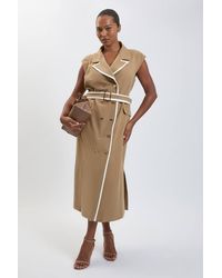 Karen Millen - Plus Size Double Breasted Belted Tipped Tailored Midi Dress - Lyst