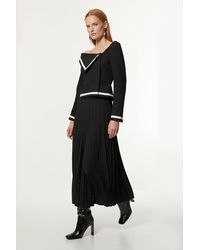 Karen Millen - Compact Stretch Asymmetric Neck Colour Block Pleated Tailored Midaxi Dress - Lyst