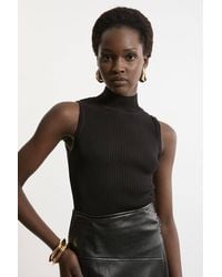 Karen Millen - Viscose Blend Rib Knit Vest Top - Lyst