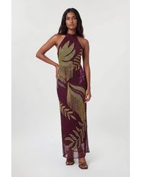 Karen Millen - Petite Tropical Beaded Strappy Back Woven Halter Maxi Dress - Lyst