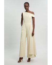 Karen Millen - Compact Stretch Asymmetric Neck Wide Leg Jumpsuit - Lyst
