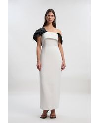 Karen Millen - Clean Tailored Taffeta Mix Contrast Drama Sleeve Maxi Dress - Lyst