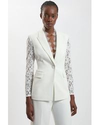 Karen Millen - Compact Stretch Lace Mix Tailored Single Breasted Blazer - Lyst