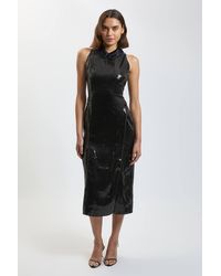 Karen Millen - Sequin And Satin Mix Tailored Midi Dress - Lyst