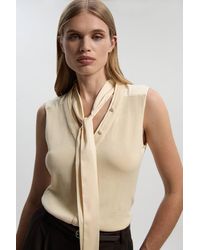 Karen Millen - Tie Neck Woven And Knit Mix Top - Lyst
