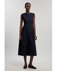 Karen Millen - Petite Denim Dropped Waist Full Skirted Midi Dress - Lyst