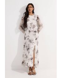Karen Millen - Petite Sheer Viscose Georgette Sketchy Deep V Woven Halter Neck Dress - Lyst
