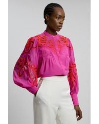 Karen Millen - Cutwork Beaded Embroidered Woven Blouse - Lyst