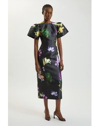 Karen Millen - Floral Print Twill Midi Dress - Lyst