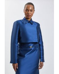 Karen Millen - Plus Size Forever Satin Twill Cropped Wrap Tailored Jacket - Lyst