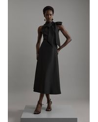 Karen Millen - Compact Stretch Bow Tie Neck Full Skirted Midi Dress - Lyst