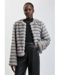 Karen Millen - Faux Fur Panelled Long Sleeve Jacket - Lyst