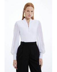 Karen Millen - Bandage Figure Form Zip Detail Chiffon Sleeve Knit Top - Lyst