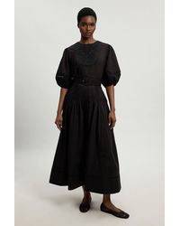 Karen Millen - Poplin Belted Midi Dress - Lyst