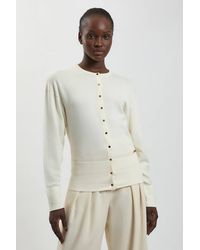 Karen Millen - Forever Viscose Blend Knitted Stitch Detail Balloon Sleeve Cardigan Sweater - Lyst