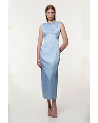 Karen Millen - Structured Viscose Satin Stitch Detail Tailored Pencil Maxi Dress - Lyst