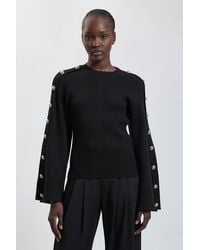 Karen Millen - Military Button Up Sleeved Knitted Jumper - Lyst
