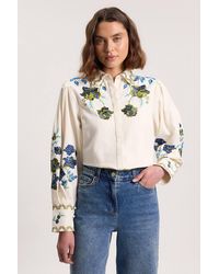 Karen Millen - Rose Embroidered Cotton Twill Woven Blouse - Lyst