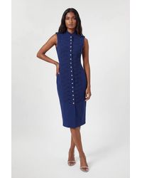Karen Millen - Petite Compact Stretch Button Detail Straight Pencil Dress - Lyst