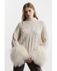 Karen Millen - Cable Knit Viscose Blend Shearling Cuff Jumper - Lyst