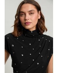 Karen Millen - Cowl Neck Stud Detail Jersey Top - Lyst