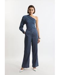 Karen Millen - Striped Cotton Wide Leg Woven Trouser - Lyst