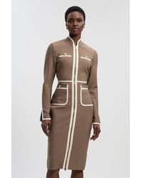 Karen Millen - Petite Figure Form Bandage Knit Piping Detail Military Midi Dress - Lyst