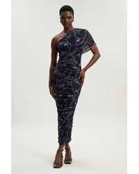 Karen Millen - Chain Print Mesh One Shoulder Midi Dress - Lyst