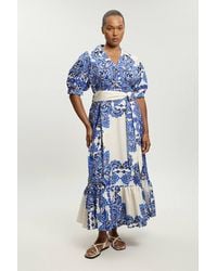 Karen Millen - Plus Size Tile Print Cotton Poplin Midi Dress - Lyst