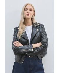 Karen Millen - Forever Leather Signature Biker Jacket - Lyst