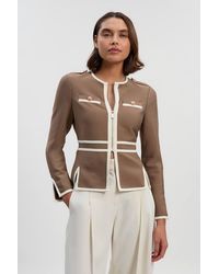 Karen Millen - Petite Figure Form Bandage Military Contrast Piping Knit Split Hem Jacket - Lyst