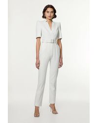 Karen Millen - Petite Forever Structured Crepe Belted Jumpsuit - Lyst