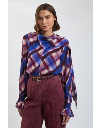 Karen Millen - Check Print Scarf Detail Woven Viscose Blouse - Lyst
