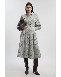 Karen Millen - Petite Chain Print Cotton Sateen Belt Detail Woven Shirt Dress - Lyst