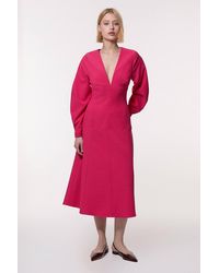 Karen Millen - Petite Textured Tailored Dropped Waist Sleeved Midaxi Dress - Lyst