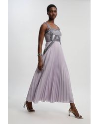 Karen Millen - Embellished Pleated Woven Maxi Dress - Lyst