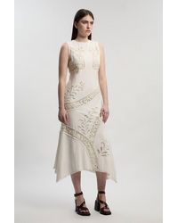 Karen Millen - Petite Cutwork And Embroidery Linen Viscose Woven Maxi Dress - Lyst