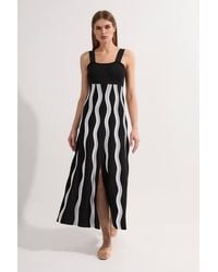 Karen Millen - Petite Contrast Wave Knit A-Line Knitted Strappy Dress - Lyst